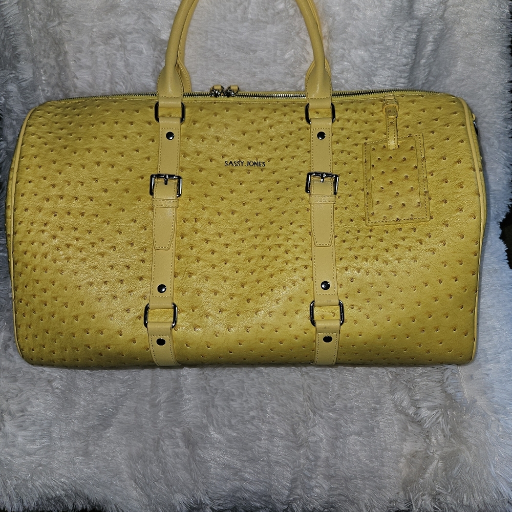 Sassy Jones Yellow Ostrich-Embossed Duffel Bag NWOT